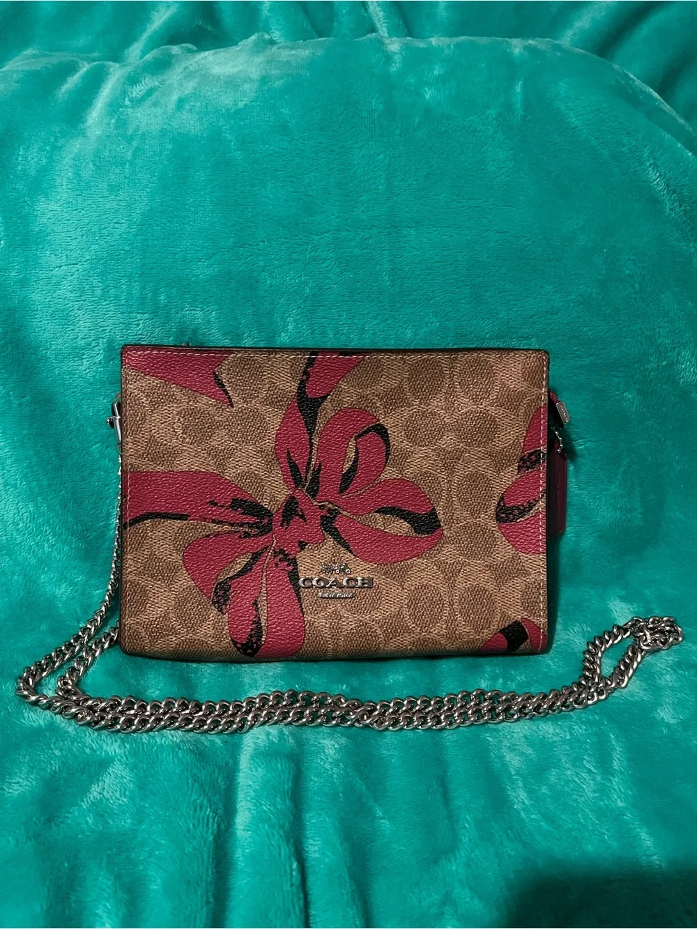 Coach Signature Slim Crossbody Bag with Pink Bow Pattern